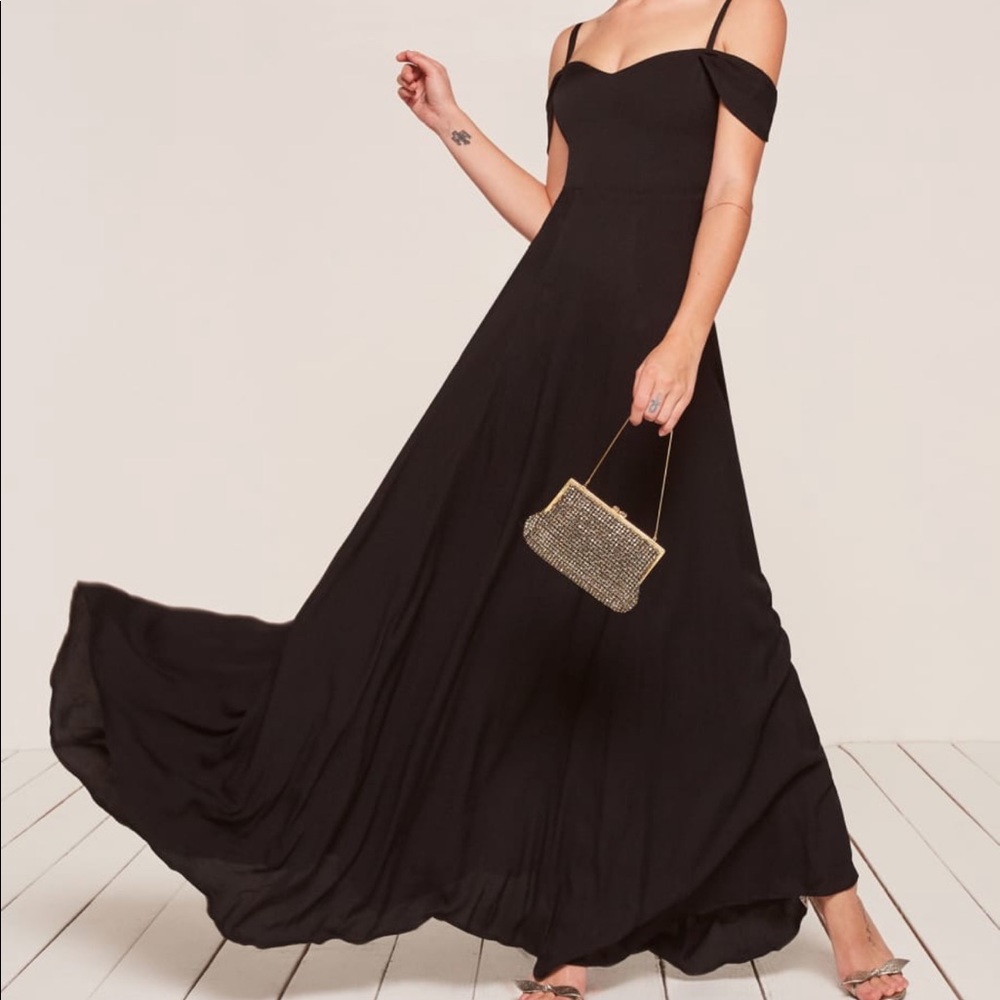 Reformation Black Poppy Maxi Long Dress